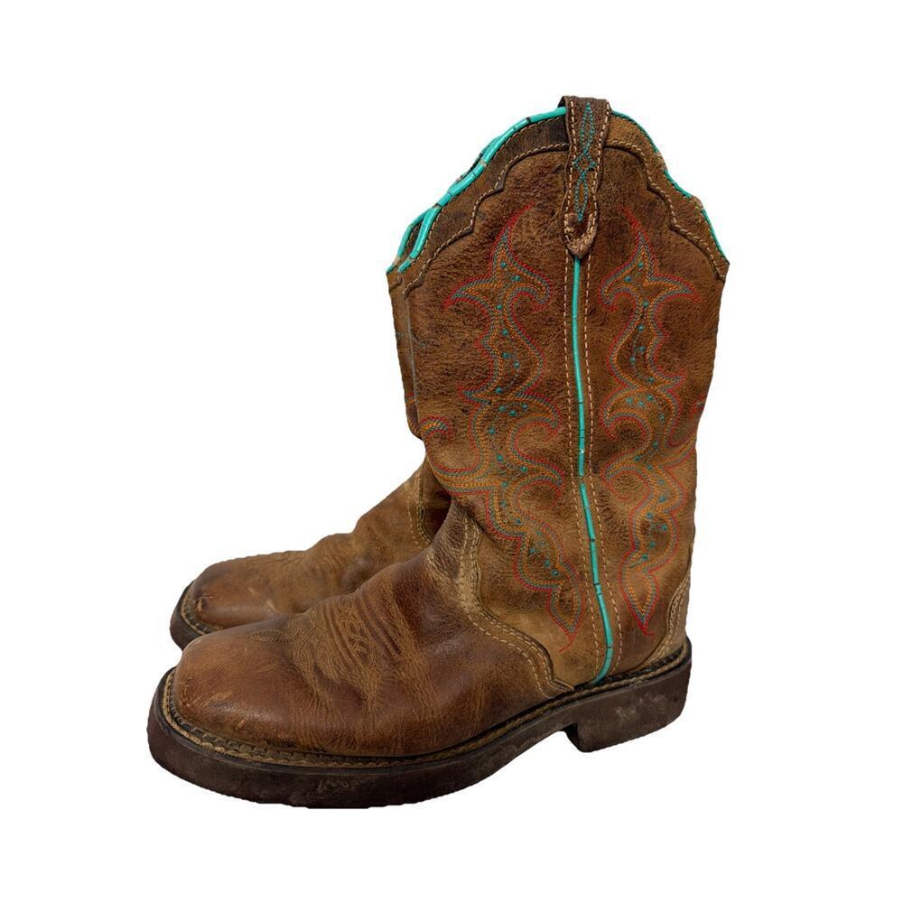 Women Justin Gypsy SQ Toe Cowboy Dark Brown Boots Size 8.5 B. L2900 Pull on